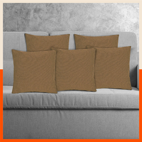 AKIRA Jute Cushion Covers For Home | Beige (Set of 5 - 16 x 16 Inches)